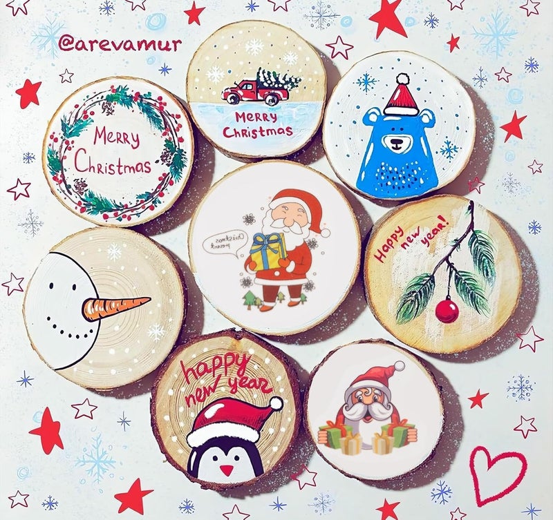 Timburst 30PCS 3.5"-4" Unfinished Wooden Ornaments for Crafts, Wood Slices, Kids Wooden Painting Kit Arts Crafts, DIY Ornaments for Kids Crafting Painting Winter New Year Party Hanging Decorations - Image 5